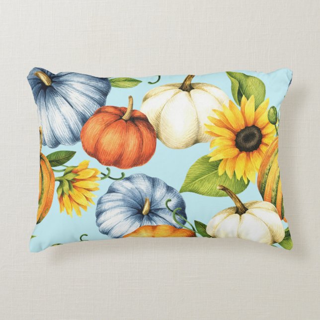 Pumpkins, sunflowers, watercolor illustration accent pillow (Front)