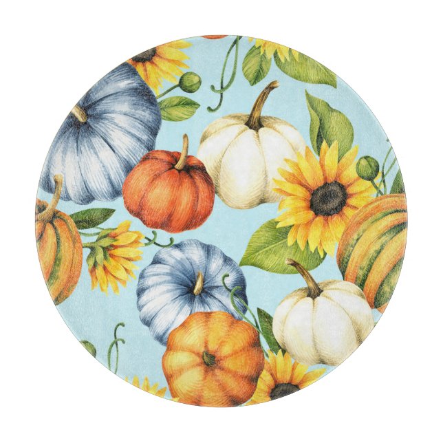 Pumpkins, sunflowers, watercolor illustration cutting board (Front)