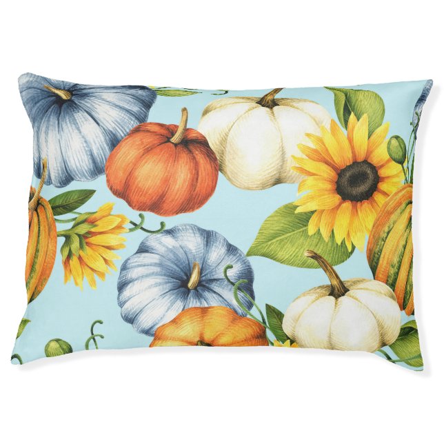 Pumpkins, sunflowers, watercolor illustration pet bed (Front)