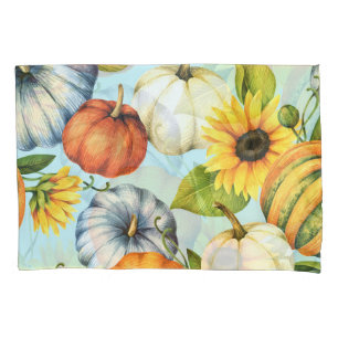 Pumpkins, sunflowers, watercolor illustration pillow case