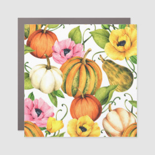Pumpkins Sunflowers: Watercolor Pattern Design Car Magnet