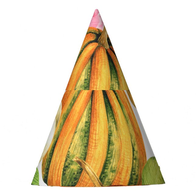 Pumpkins Sunflowers: Watercolor Pattern Design Party Hat (Front)
