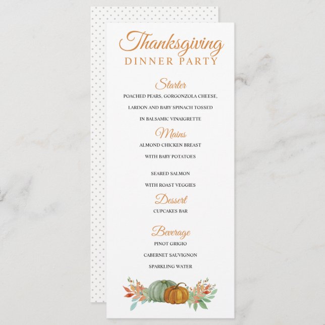 Pumpkins Thanksgiving Autumn Dinner Menu Invitation (Front/Back)