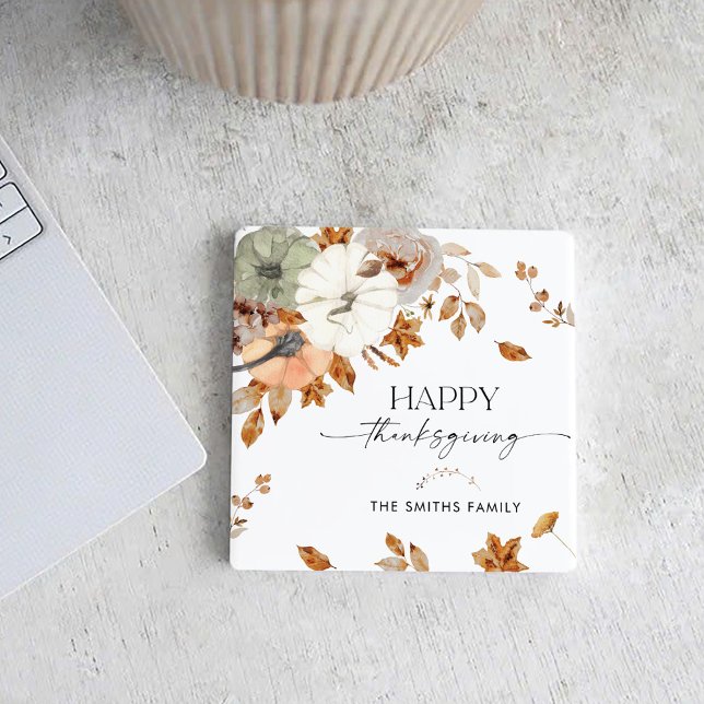Pumpkins Thanksgiving Dinner Square Paper Coaster (Creator Uploaded)