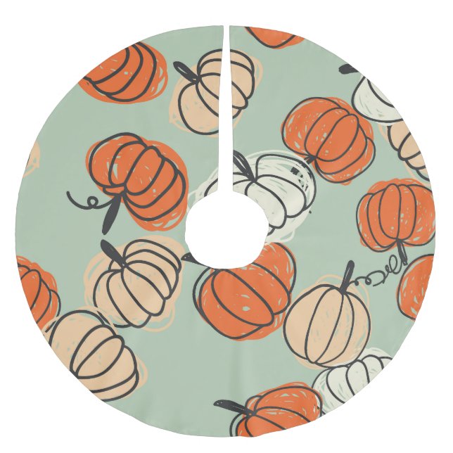 Pumpkins: Thanksgiving seamless pattern. Brushed Polyester Tree Skirt (Front)