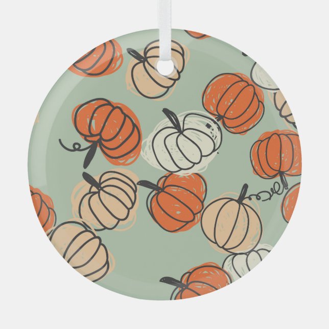 Pumpkins: Thanksgiving seamless pattern. Glass Ornament (Front)