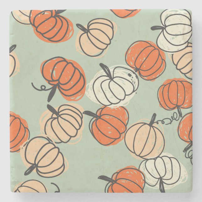 Pumpkins: Thanksgiving seamless pattern. Stone Coaster (Front)
