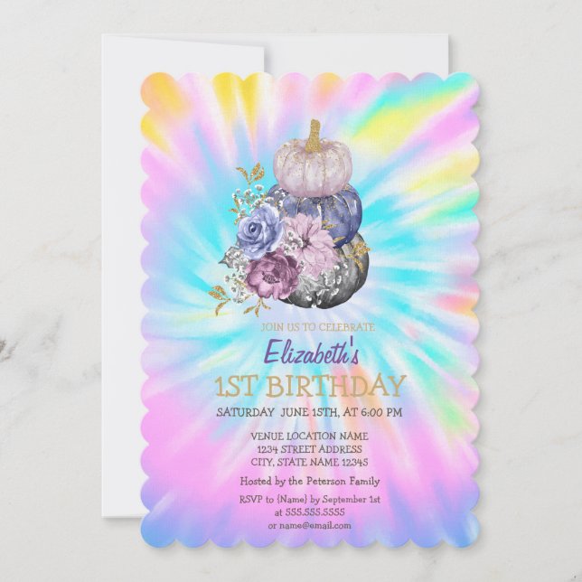 Pumpkins Tie Dye Birthday  Invitation (Front)