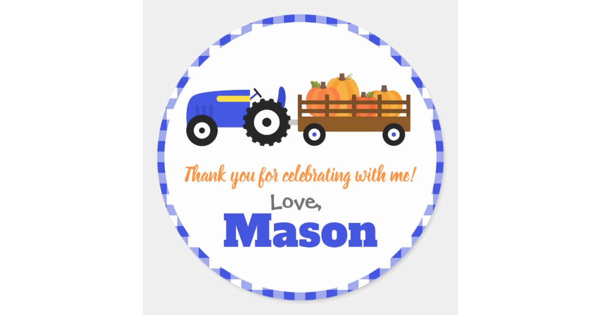 Pumpkins Truck Pumpkin Patch - Blue Tractor Round Classic Round Sticker ...