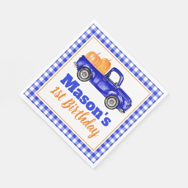Pumpkins Truck Pumpkin Patch - Blue Truck Napkins (Corner)