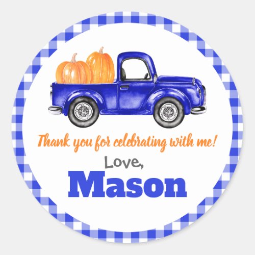 Pumpkins Truck Pumpkin Patch _ Blue Truck Round Classic Round Sticker