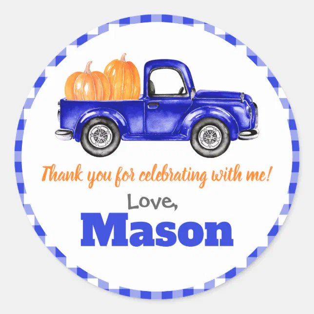 Pumpkins Truck Pumpkin Patch - Blue Truck Round Classic Round Sticker ...