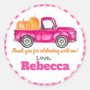 Pumpkins Truck Pumpkin Patch - Pink Truck Round Classic Round Sticker