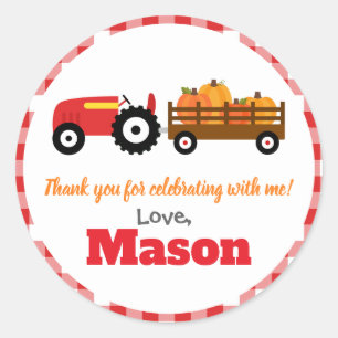 Pumpkins Truck Pumpkin Patch - Red Tractor Round Classic Round Sticker