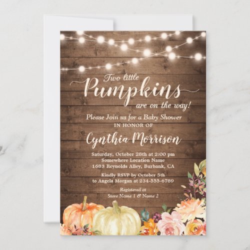 Pumpkins Twin Baby Rustic Shower String Lights Invitation
