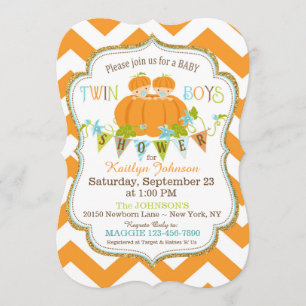 Pumpkins Twin Boys Fall Baby Shower Invitations
