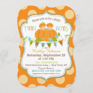 Pumpkins Twin Boys Fall Baby Shower Invitations
