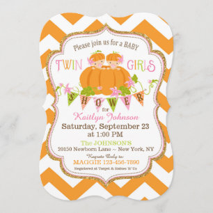 Pumpkins Twin Girls Fall Baby Shower Invitations