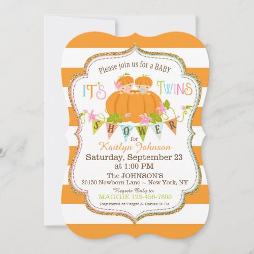 Pumpkins Twins Fall Baby Shower Invitations