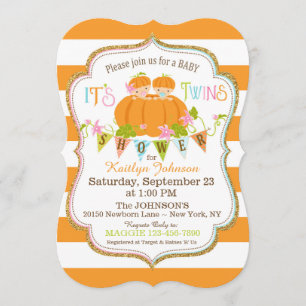 Pumpkins Twins Fall Baby Shower Invitations