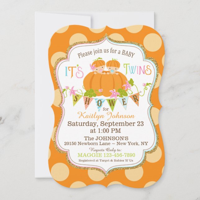 Pumpkins Twins Fall Baby Shower Invitations (Front)