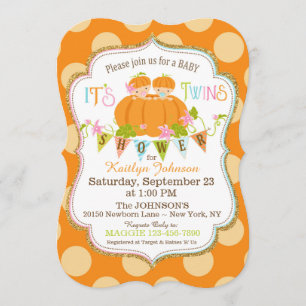 Pumpkins Twins Fall Baby Shower Invitations