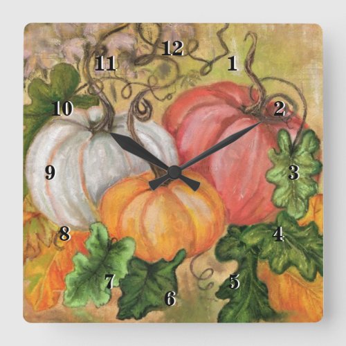 Pumpkins _ Watercolor Art Square Wall Clock