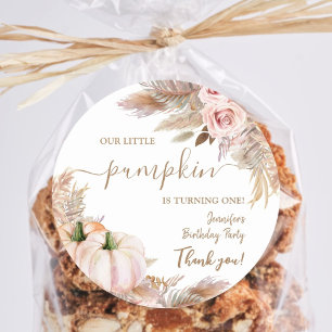 Pumpkins Watercolor Boho Girls Fall 1st Birthday Classic Round Sticker