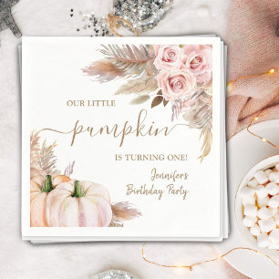 Pumpkins Watercolor Boho Girls Fall 1st Birthday Napkins