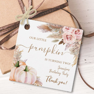 Pumpkins Watercolor Boho Girls Fall 2nd Birthday Favor Tags