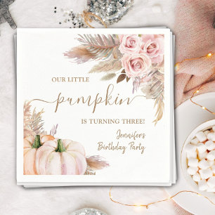 Pumpkins Watercolor Boho Girls Fall 3rd Birthday Napkins