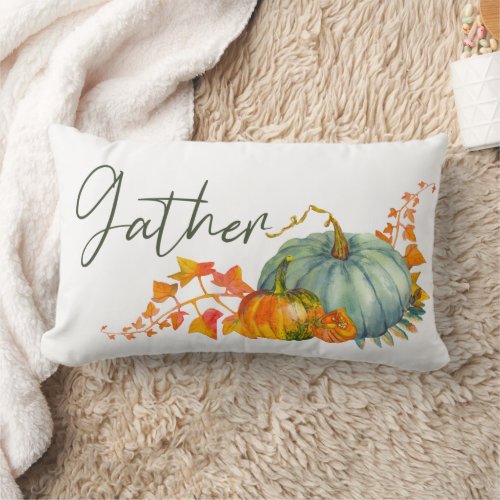 Pumpkins Watercolor Gather Family Name Fall Lumbar Pillow