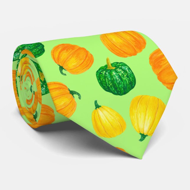 Pumpkins watercolor pattern 2 neck tie (Rolled)