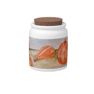 Pumpkins Watercolor Picture in Acrylic Candy Jar