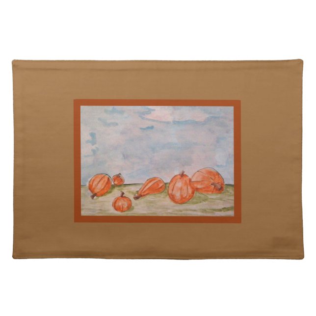 Pumpkins Watercolor Thanksgiving Cloth Placemat (Front)