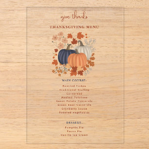 Pumpkins Wildflowers Thanksgiving Dinner Menu Acrylic Invitations