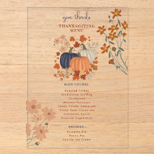 Pumpkins Wildflowers Thanksgiving Dinner Menu Acrylic Invitations