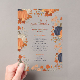 Pumpkins Wildflowers Thanksgiving Dinner Menu Acrylic Invitations