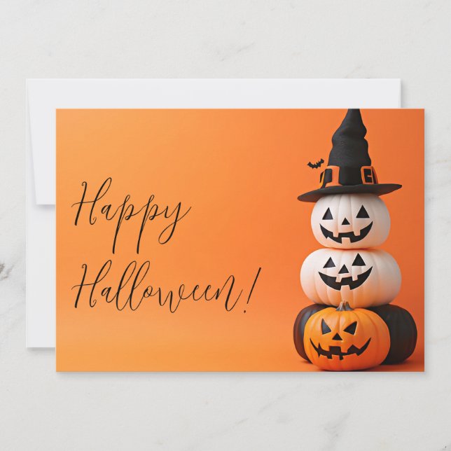 Pumpkins with a Witch Hat Halloween Greeting Card (Front)