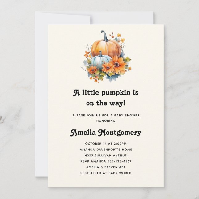 Pumpkins with Flowers and Foliage Baby Shower Invitation (Front)