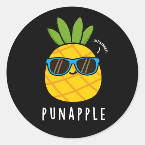 Pun_apple Funny Fruit Pineapple Pun Dark BG Classic Round Sticker