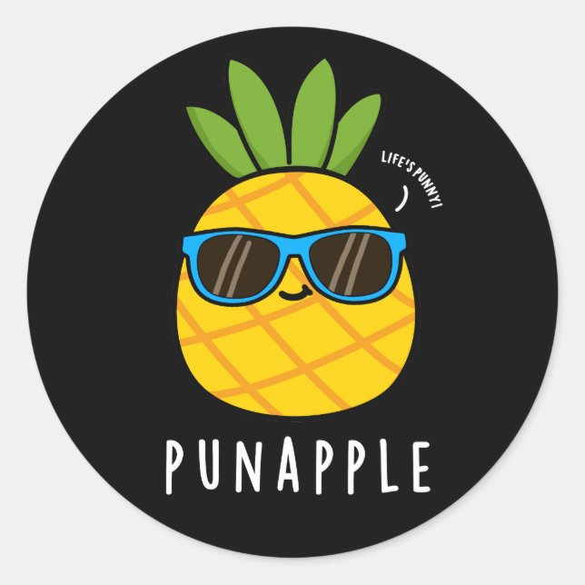Pun-apple Funny Fruit Pineapple Pun Dark BG Classic Round Sticker (Front)