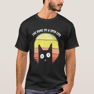 Pun Black Cat Joke Halloween Vintage Sunset Meow T-Shirt