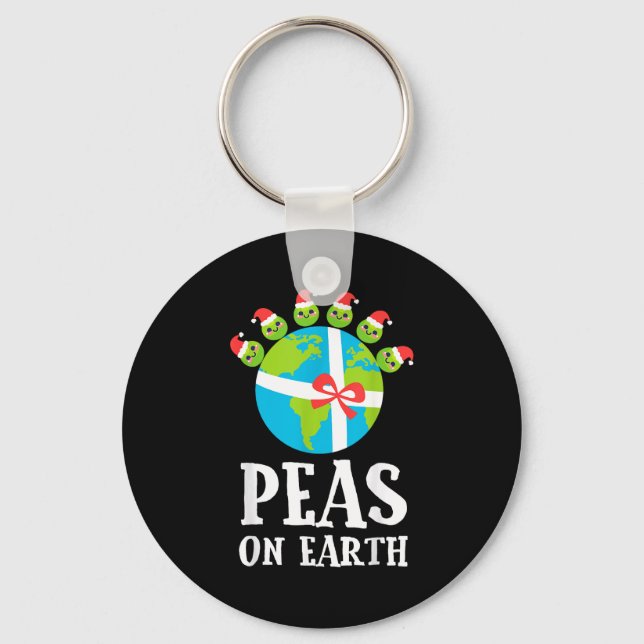 Pun Christmas Sayings Peas On Earth Funny Xmas Gif Keychain (Front)
