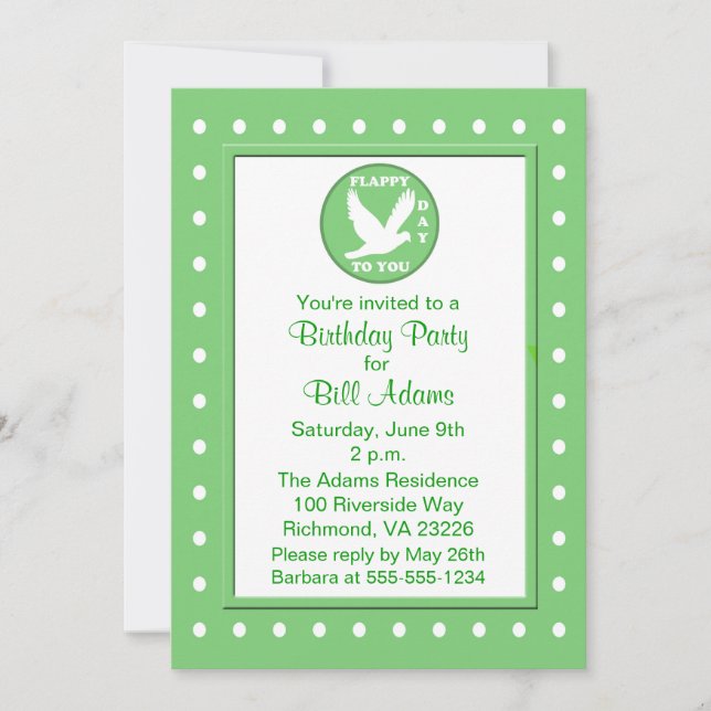 Pun Funny Adult Flying Bird Birthday Party Invitation (Front)