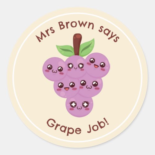 Pun Teacher Reward Stickers Grape Personalized