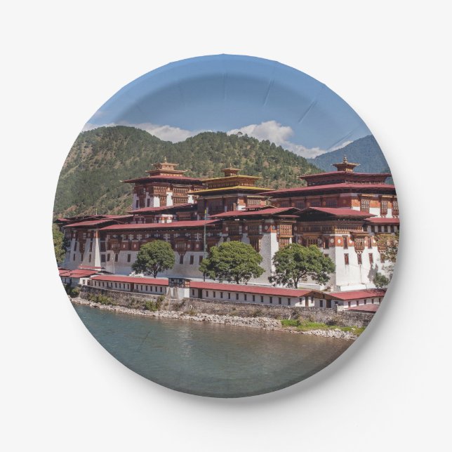Punakha Dzong in Bhutan Paper Plates (Front)