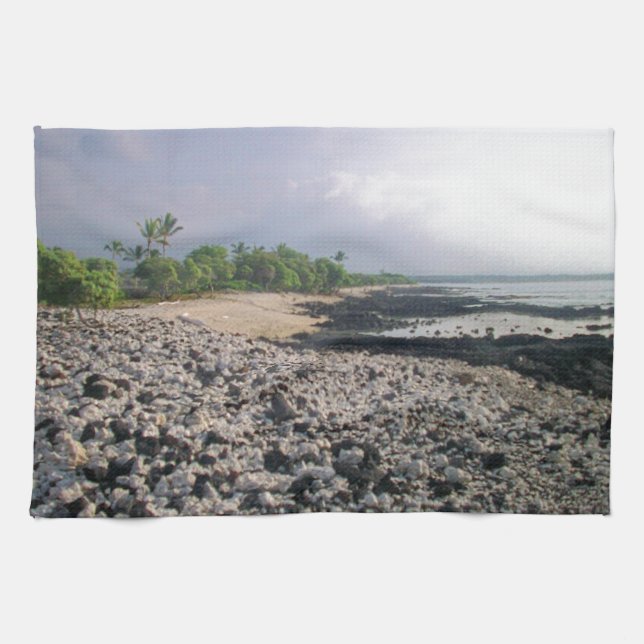 Punaluʻu Black Sand Beach Hawaii Big Island Kitchen Towel (Horizontal)