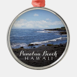 Punalu'u Black Sand Beach Hawaii Digital Oil Paint Metal Ornament