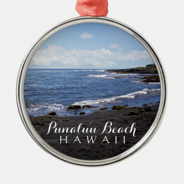 Punalu'u Black Sand Beach Hawaii Digital Oil Paint Metal Ornament (Front)